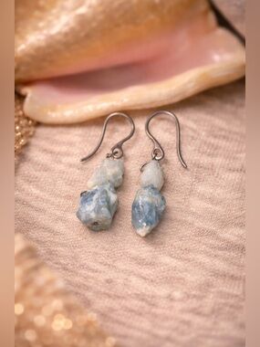 Artisan RAW Aquamarine Gemstone Earrings | Hand-Crafted | Oceanic Blue Drops |